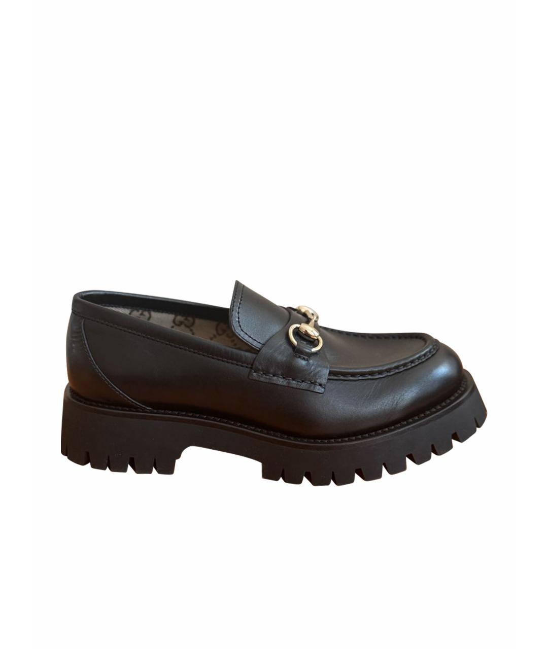 GUCCI Черные кожаные лоферы, фото 1