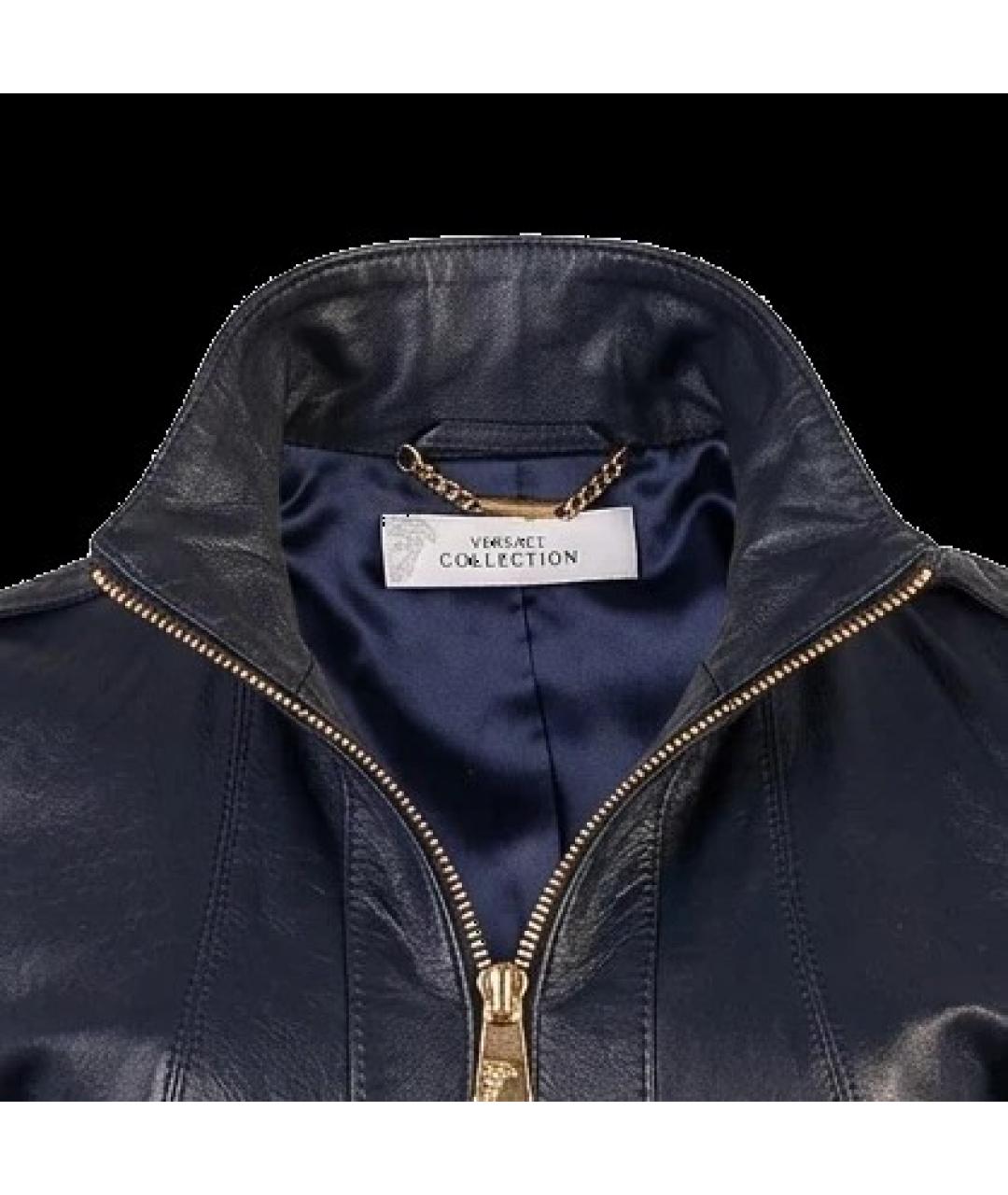 VERSACE COLLECTION Темно-синяя кожаная куртка, фото 3