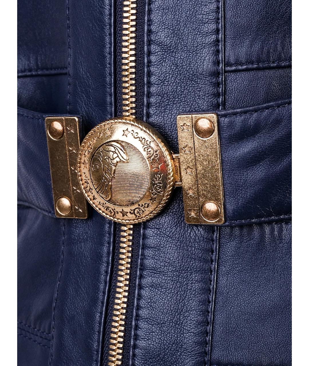 VERSACE COLLECTION Темно-синяя кожаная куртка, фото 6