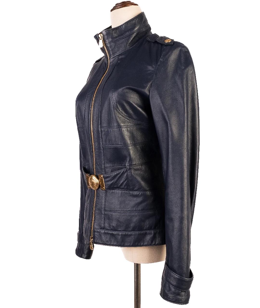 VERSACE COLLECTION Темно-синяя кожаная куртка, фото 8