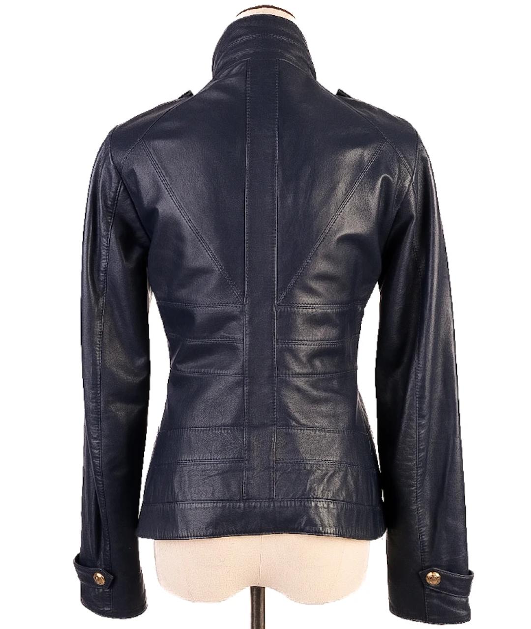 VERSACE COLLECTION Темно-синяя кожаная куртка, фото 2