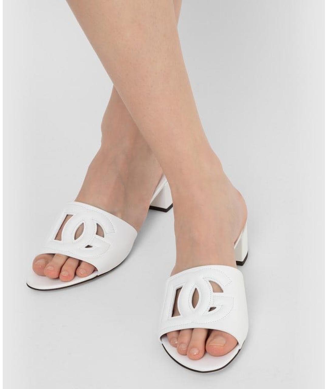DOLCE&GABBANA Белые кожаные мюли, фото 2