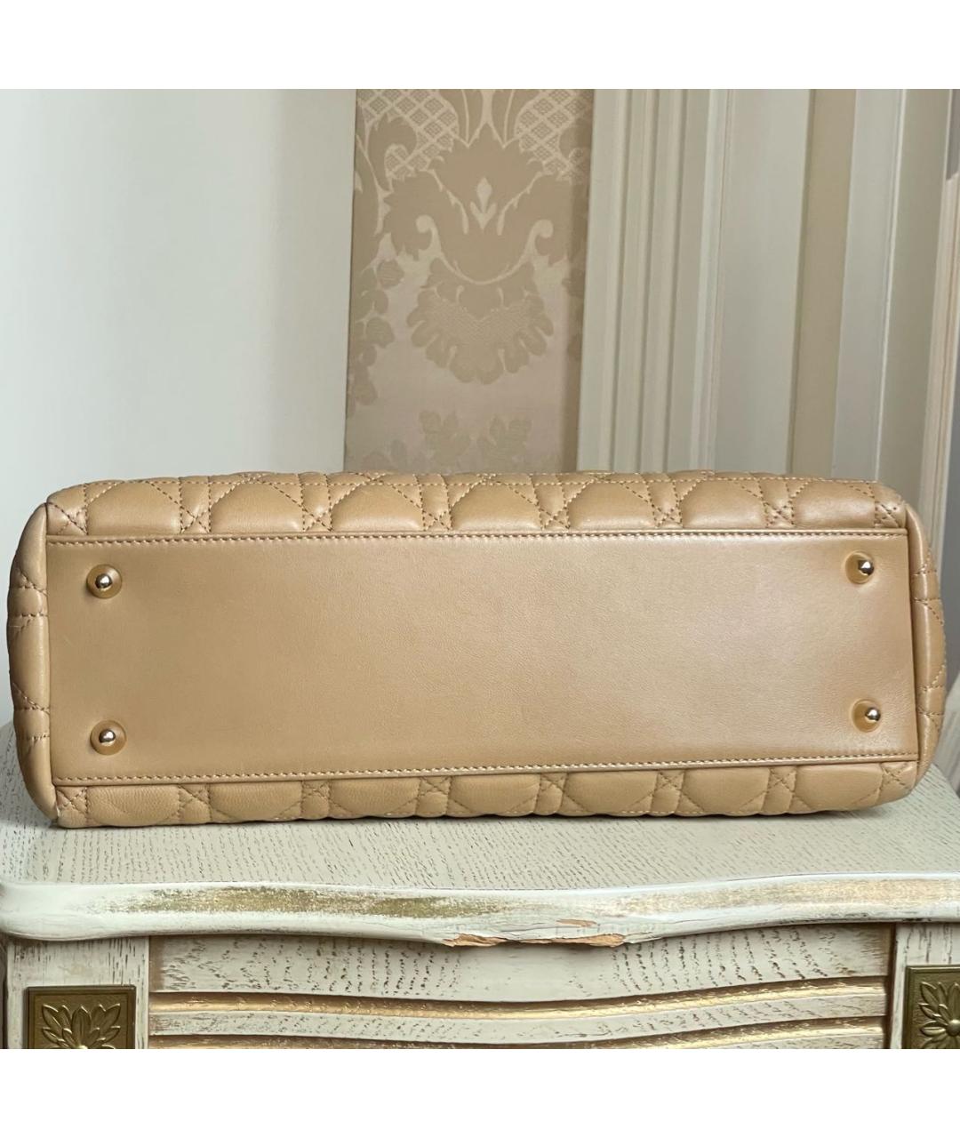 CHRISTIAN DIOR Бежевая кожаная сумка тоут, фото 4