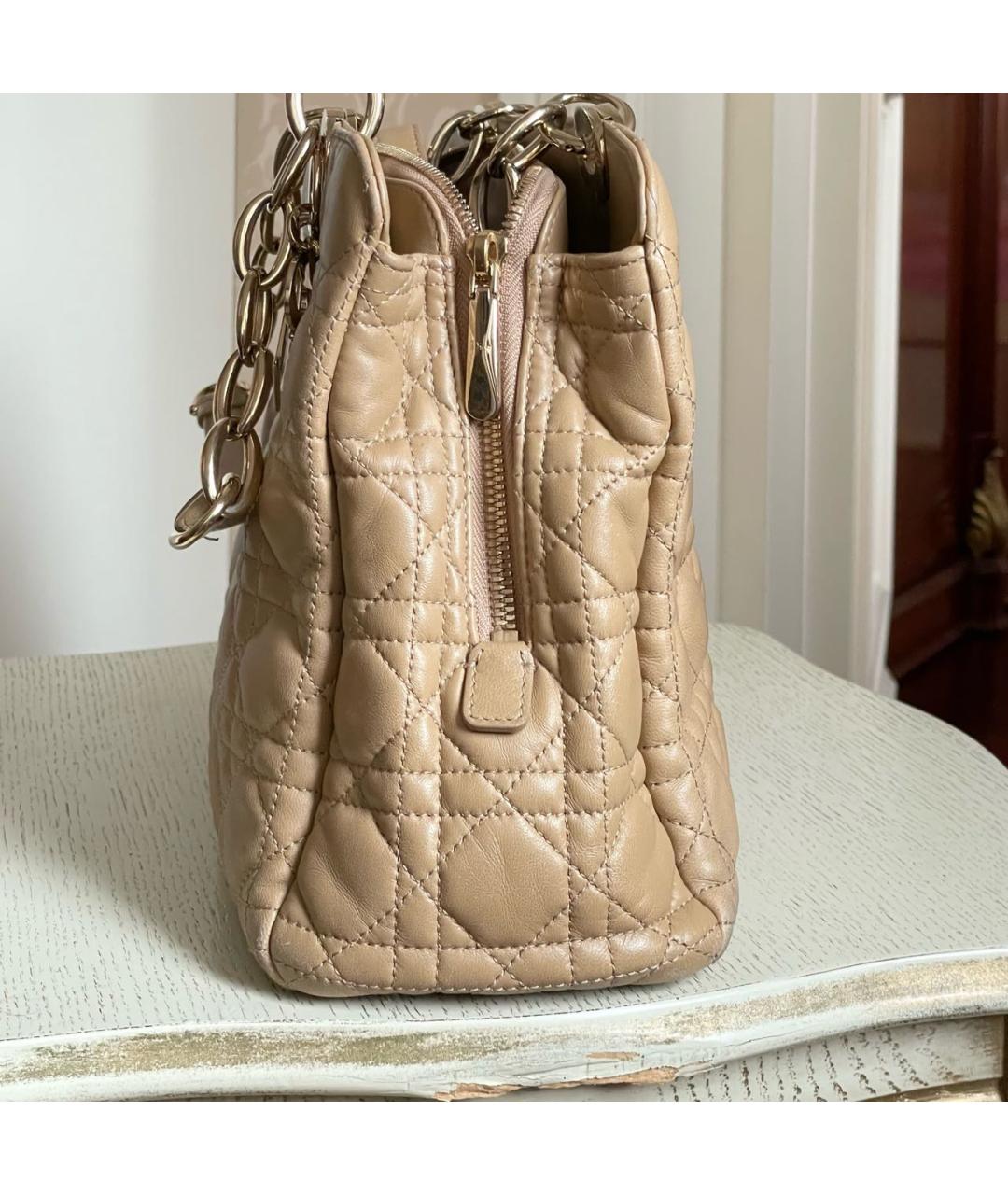 CHRISTIAN DIOR Бежевая кожаная сумка тоут, фото 3