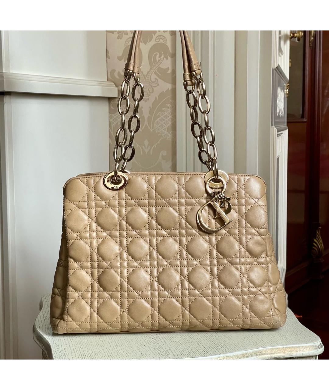 CHRISTIAN DIOR Бежевая кожаная сумка тоут, фото 8