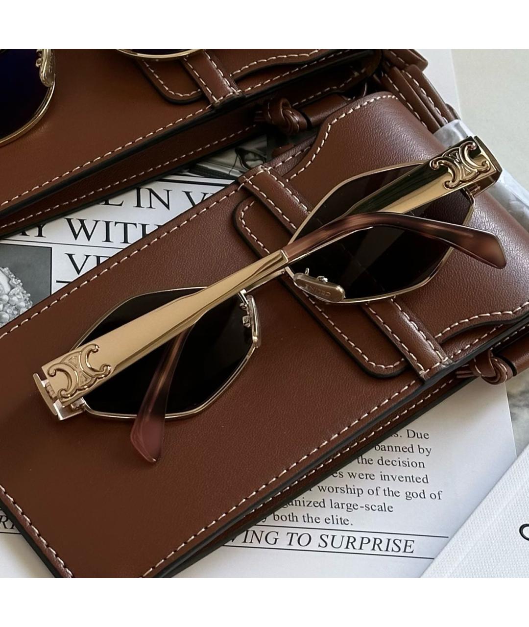 CELINE Розовые металлические солнцезащитные очки, фото 4