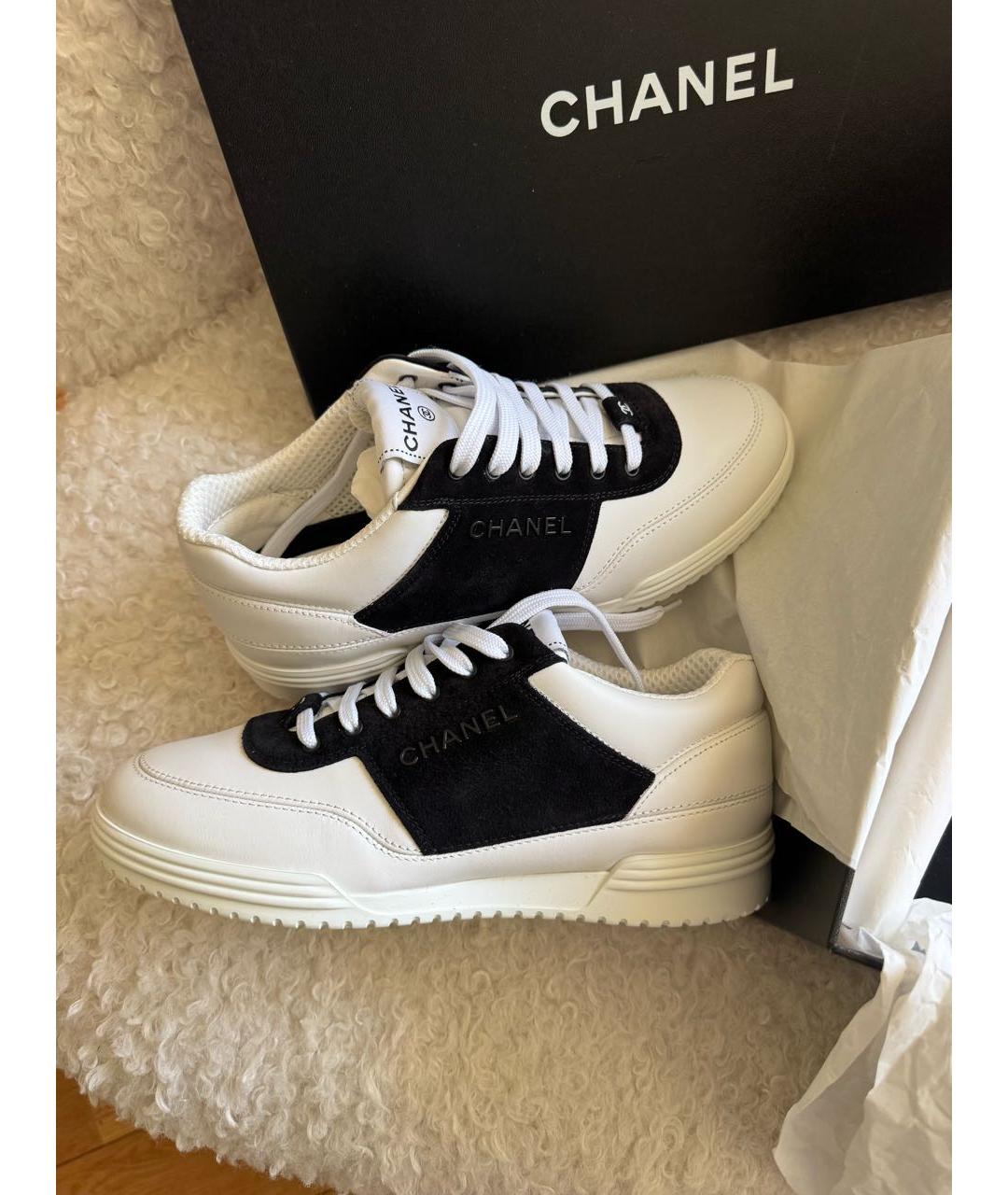 CHANEL Белые кожаные кроссовки, фото 5