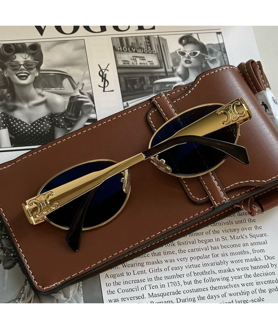 CELINE Золотые металлические солнцезащитные очки, фото 3