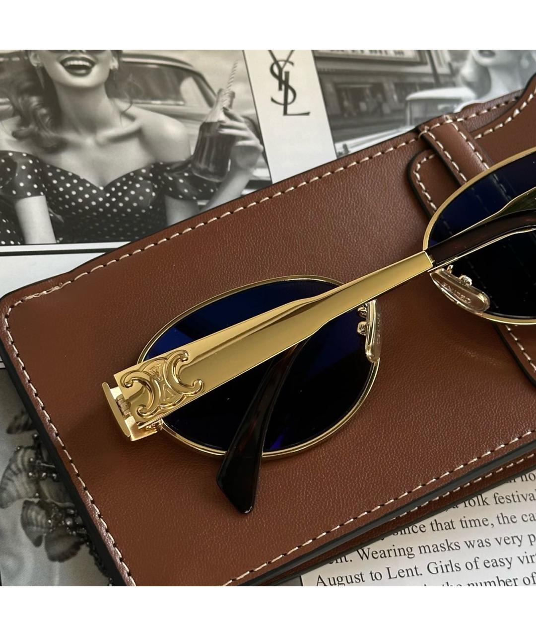 CELINE Золотые металлические солнцезащитные очки, фото 4