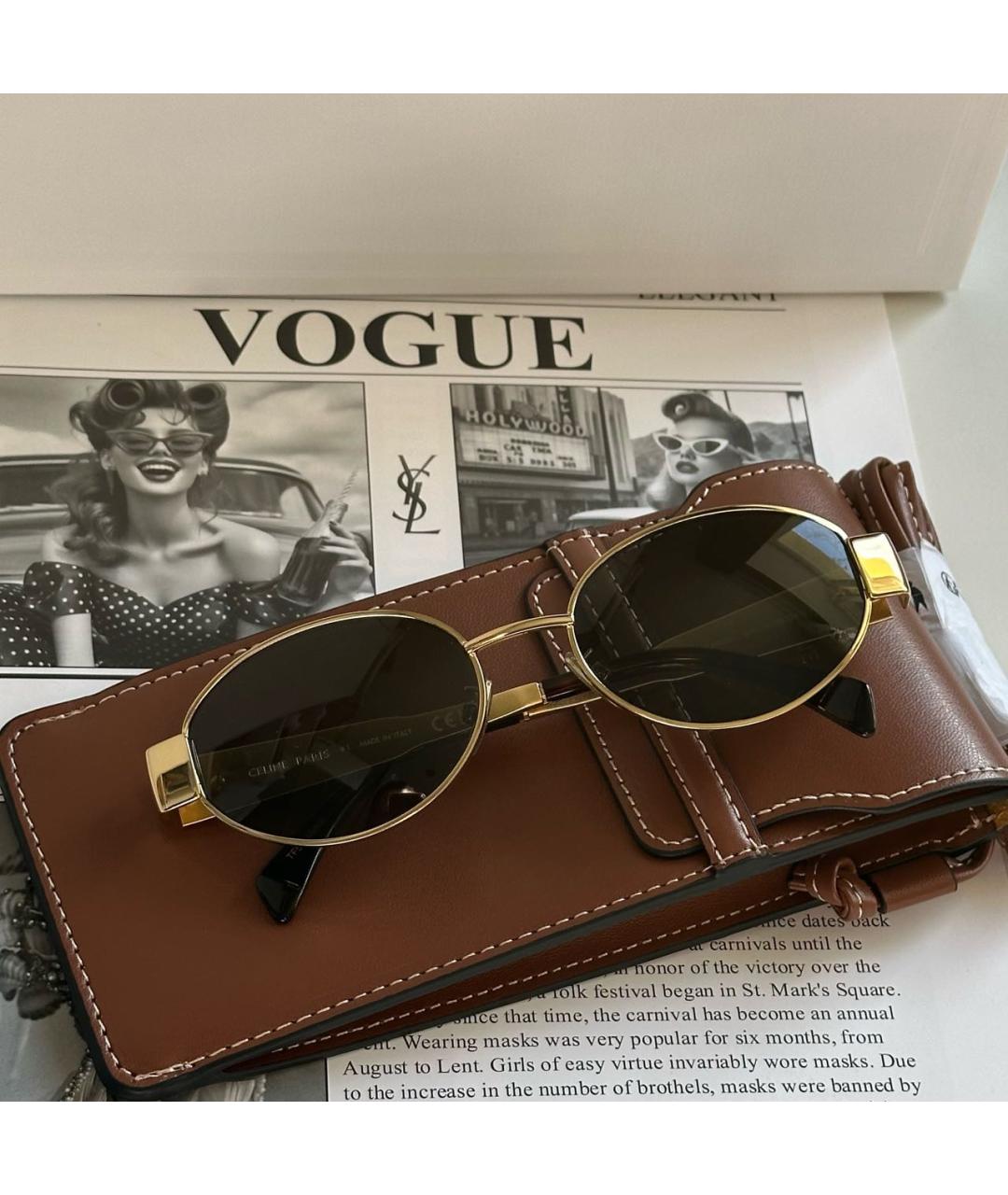 CELINE Золотые металлические солнцезащитные очки, фото 2