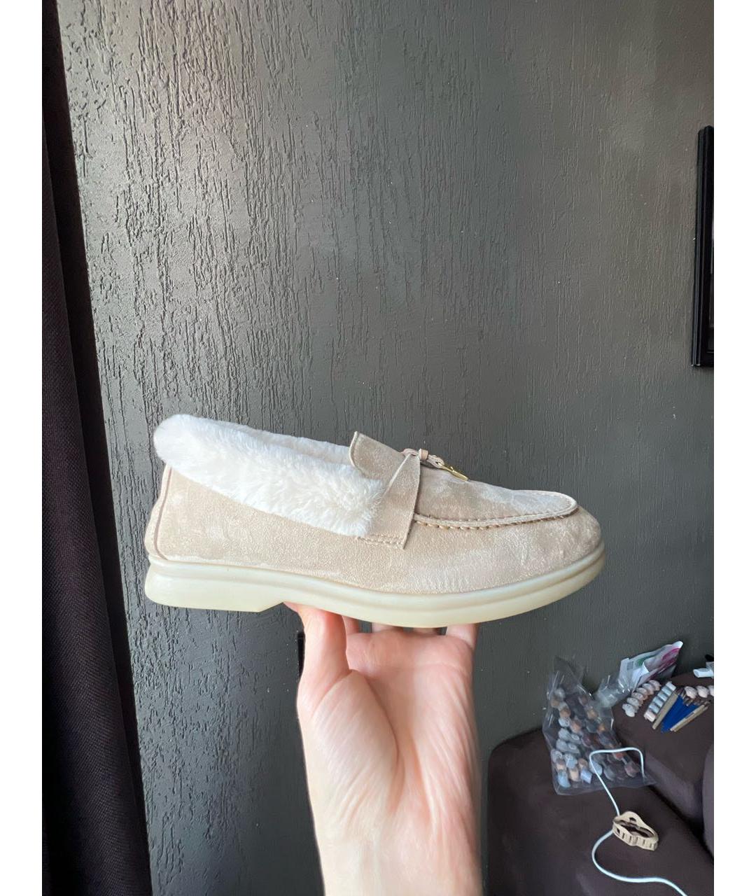LORO PIANA Бежевые замшевые лоферы, фото 8