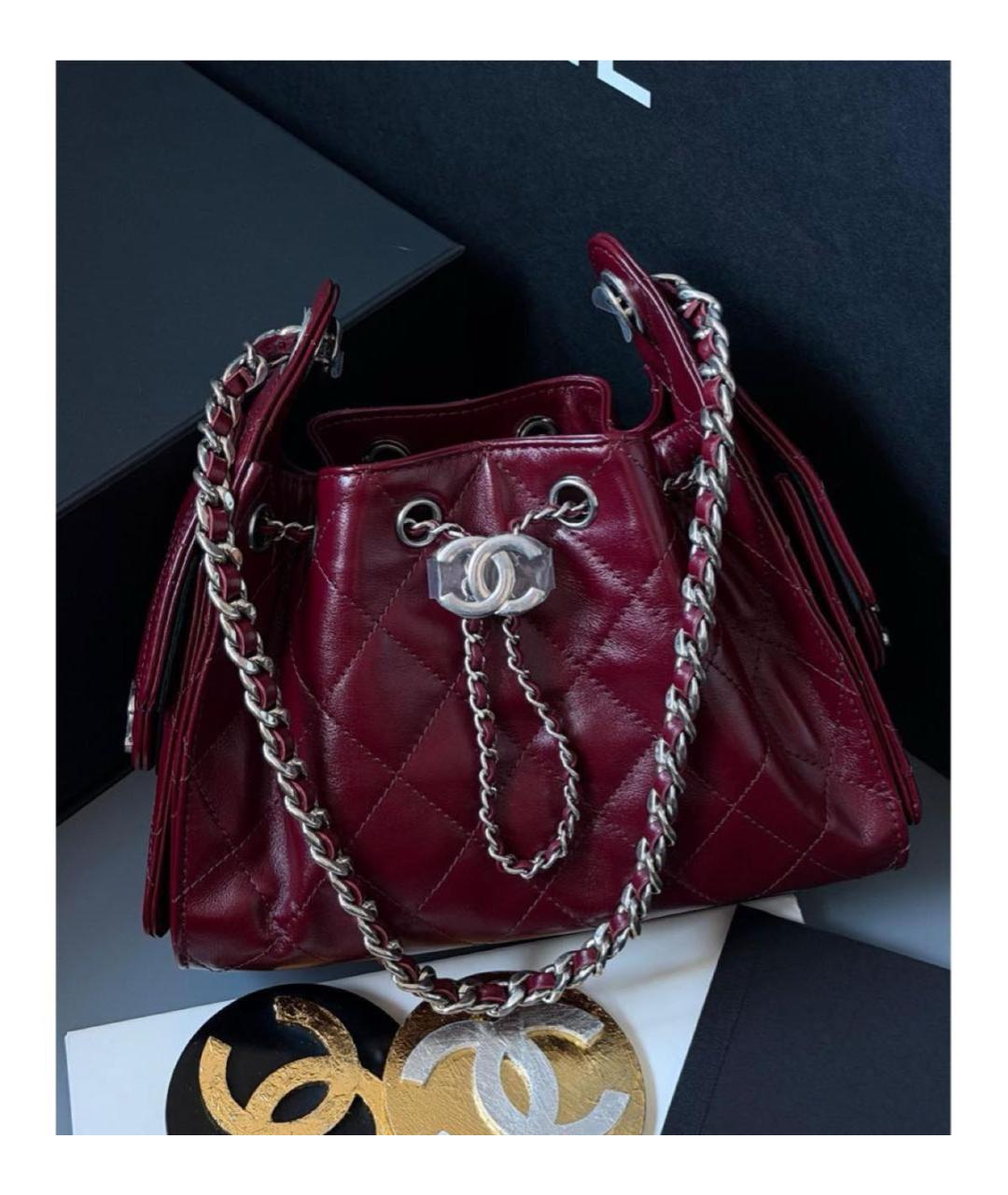 CHANEL Бордовая кожаная сумка через плечо, фото 2