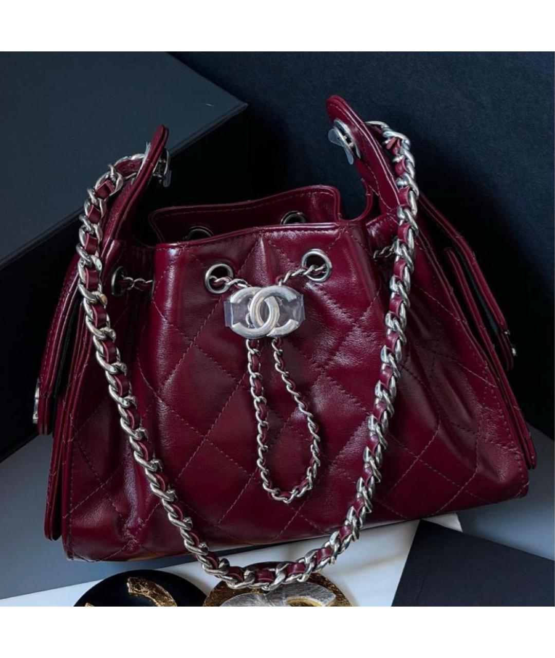 CHANEL Бордовая кожаная сумка через плечо, фото 3