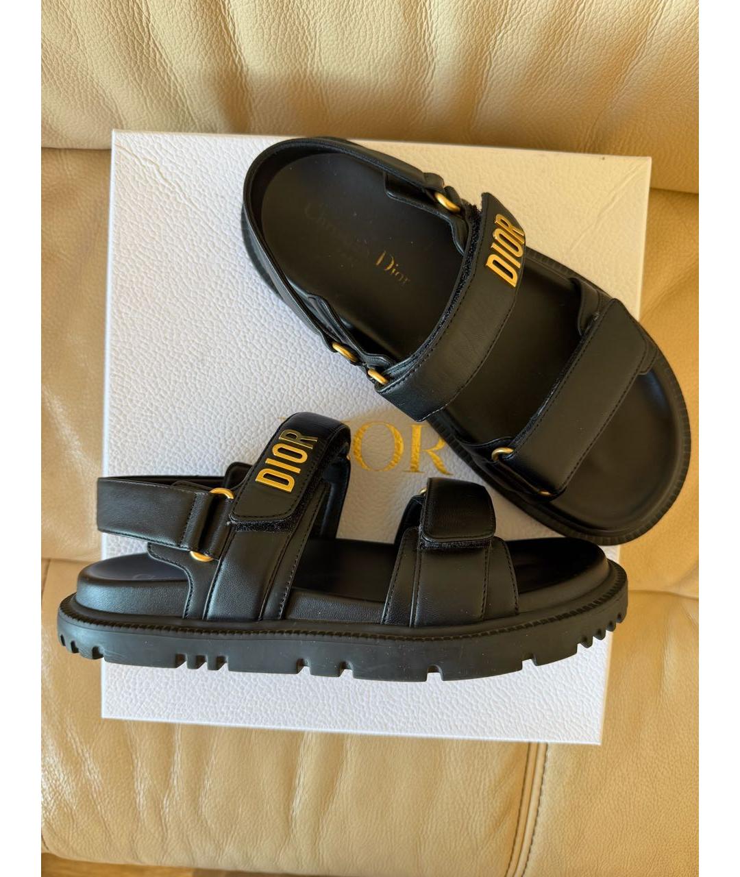 CHRISTIAN DIOR Черные кожаные сандалии, фото 5