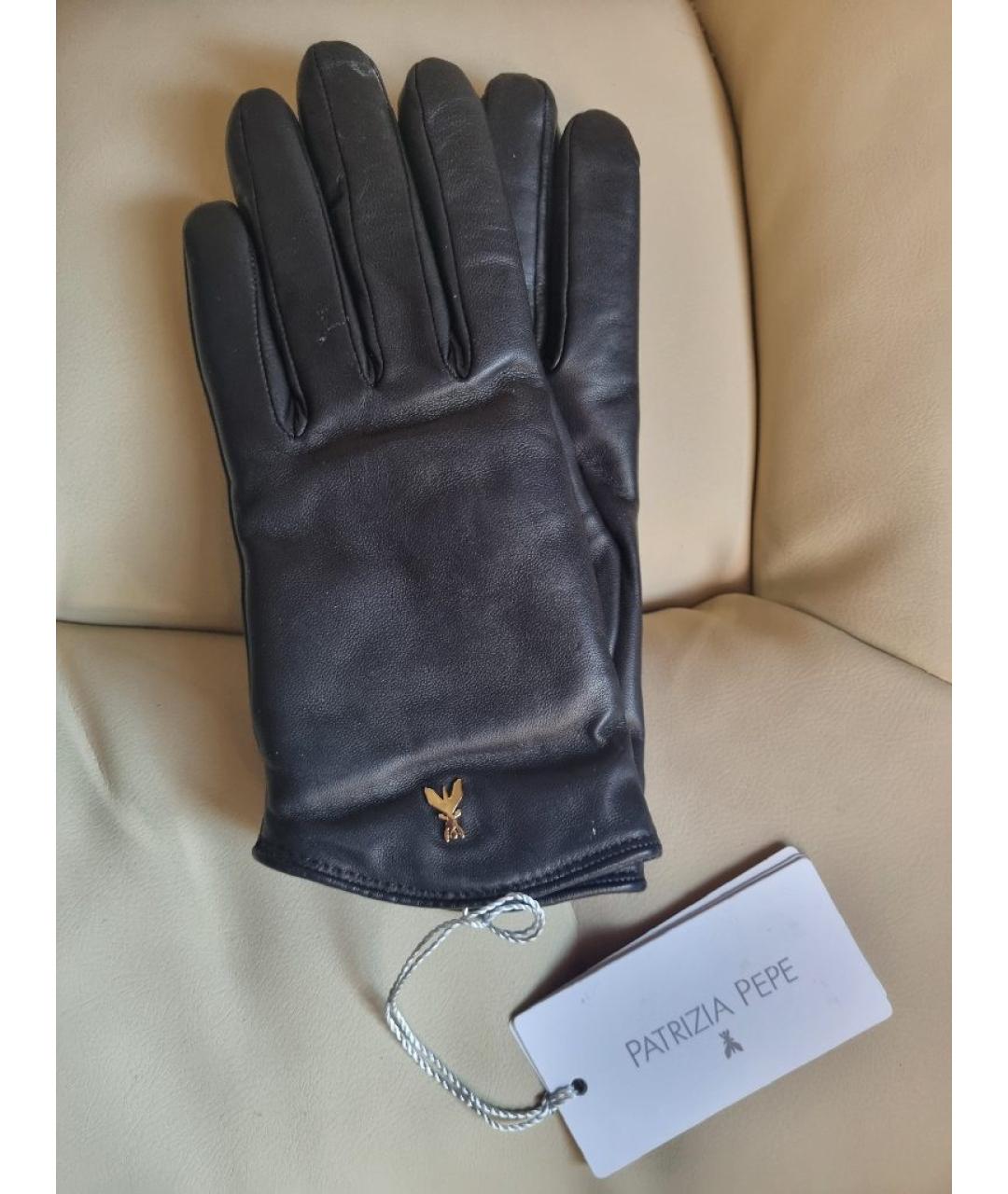 PATRIZIA PEPE Черные кожаные перчатки, фото 5