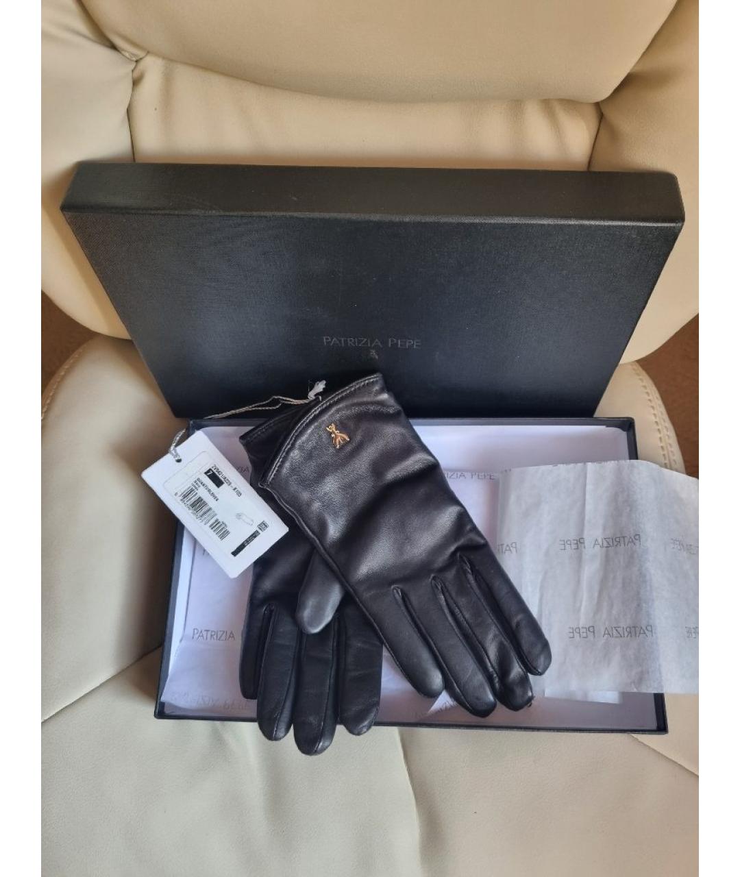 PATRIZIA PEPE Черные кожаные перчатки, фото 6