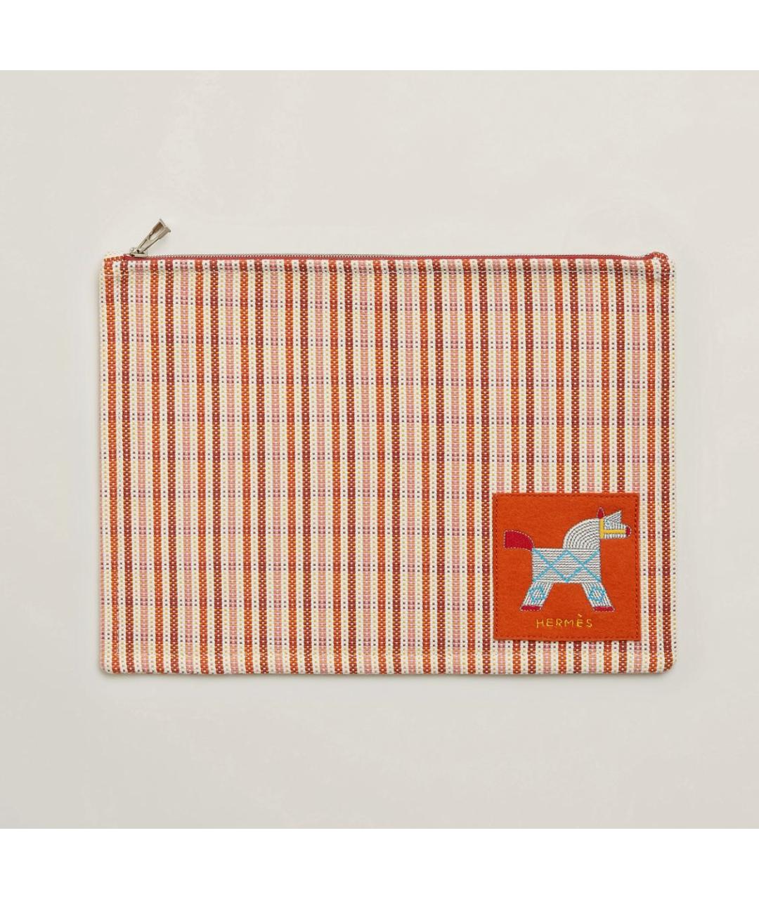 HERMES Оранжевая хлопковая косметичка, фото 4