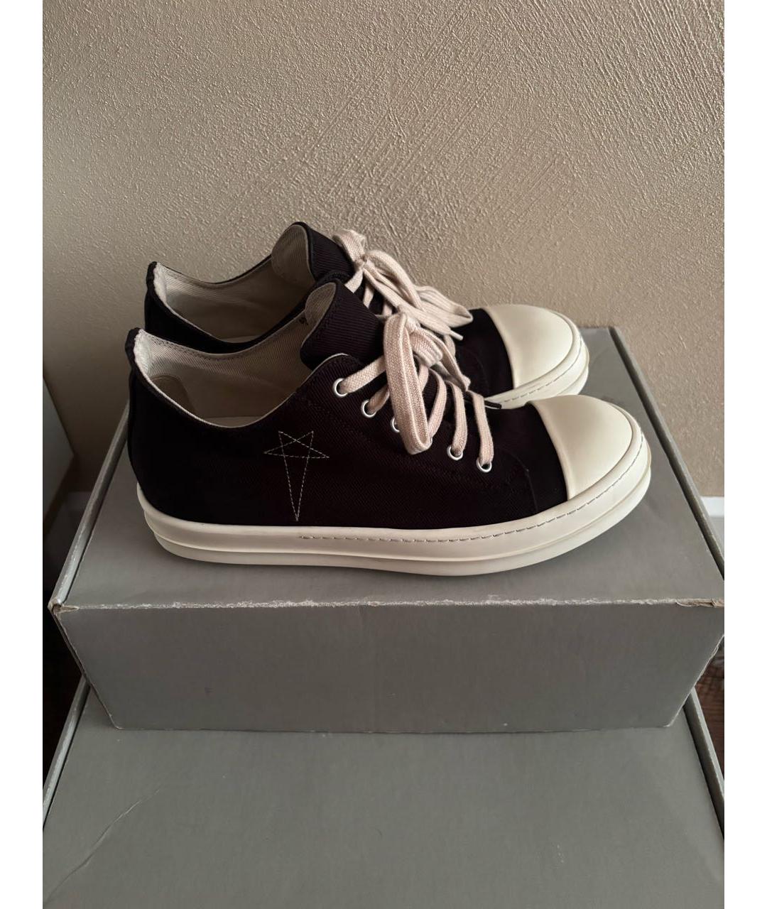 RICK OWENS Черные текстильные низкие кроссовки / кеды, фото 6