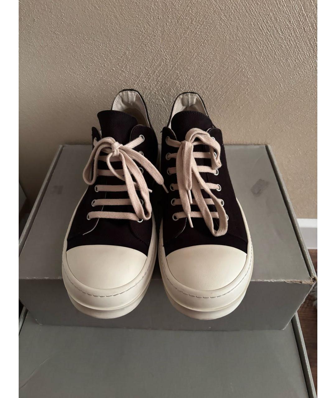 RICK OWENS Черные текстильные низкие кроссовки / кеды, фото 2