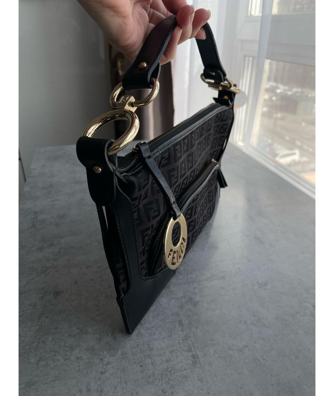 FENDI Коричневая тканевая сумка с короткими ручками, фото 2