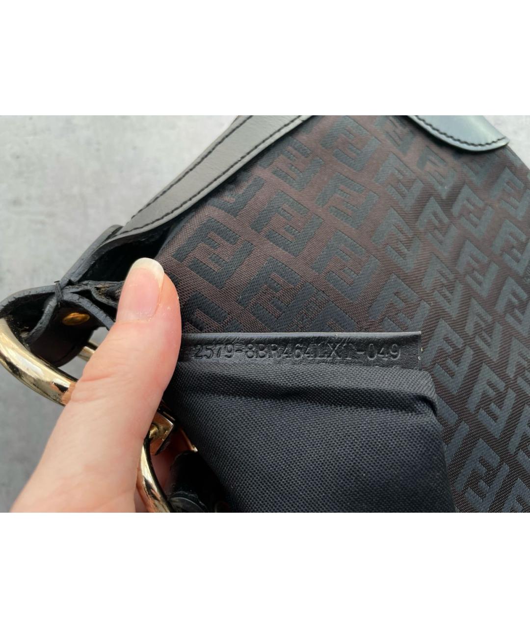 FENDI Коричневая тканевая сумка с короткими ручками, фото 5