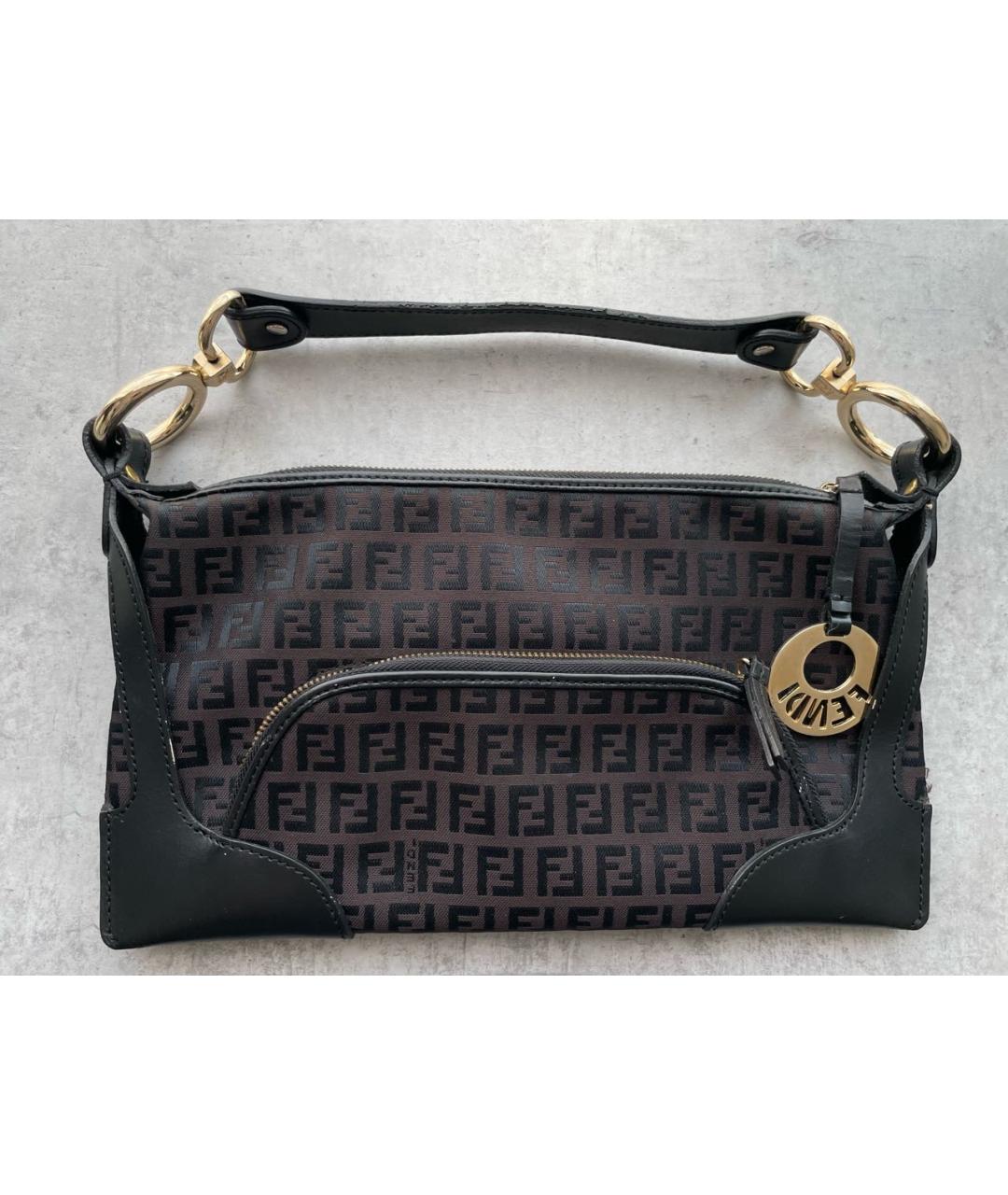 FENDI Коричневая тканевая сумка с короткими ручками, фото 9