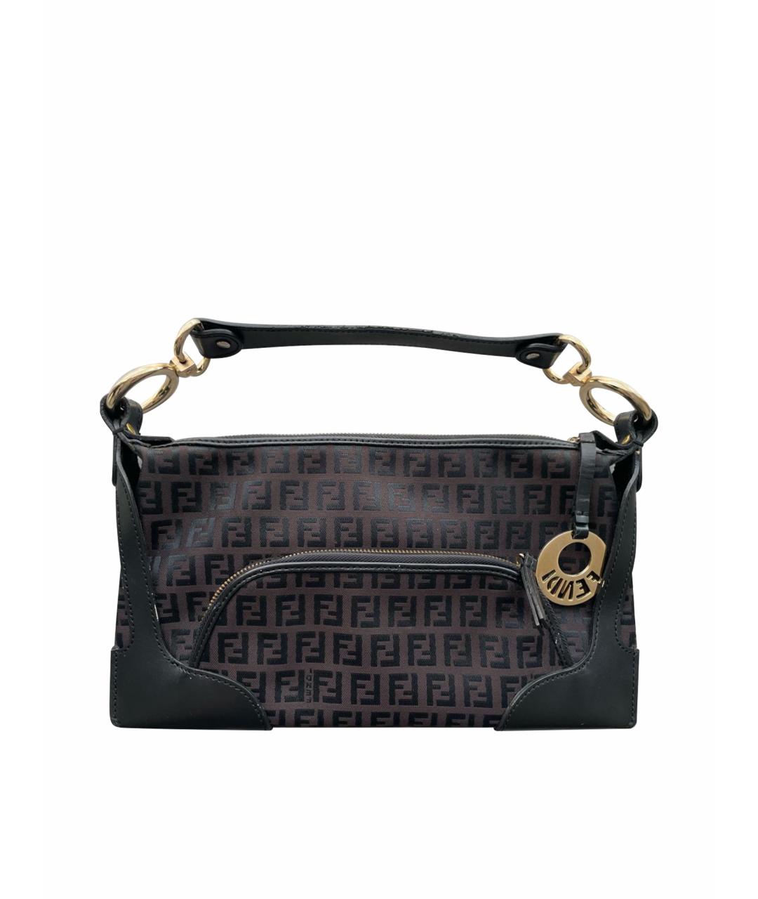 FENDI Коричневая тканевая сумка с короткими ручками, фото 1