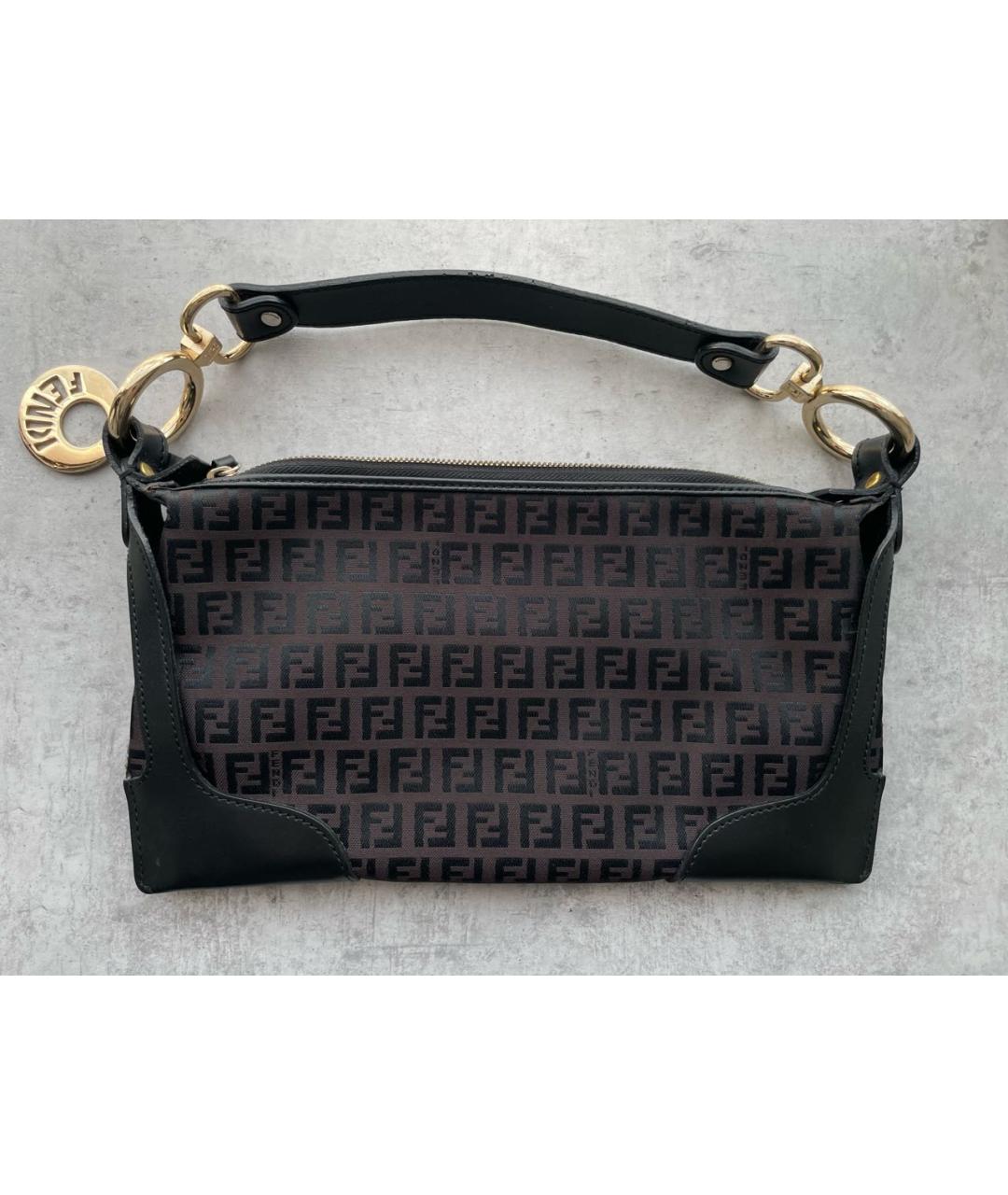 FENDI Коричневая тканевая сумка с короткими ручками, фото 3