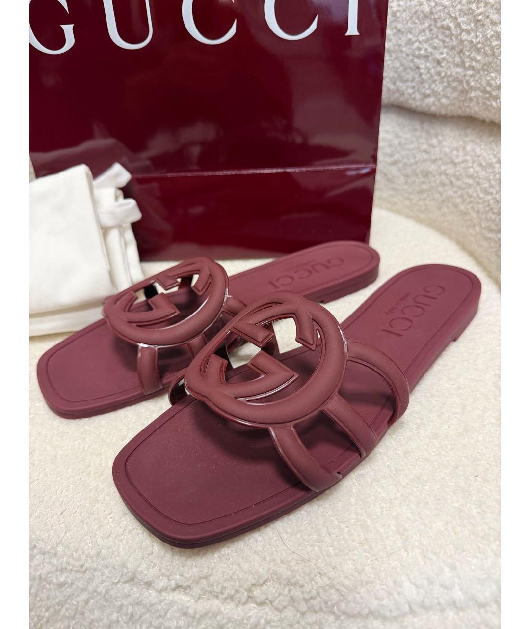 GUCCI Бордовые резиновые шлепанцы, фото 5