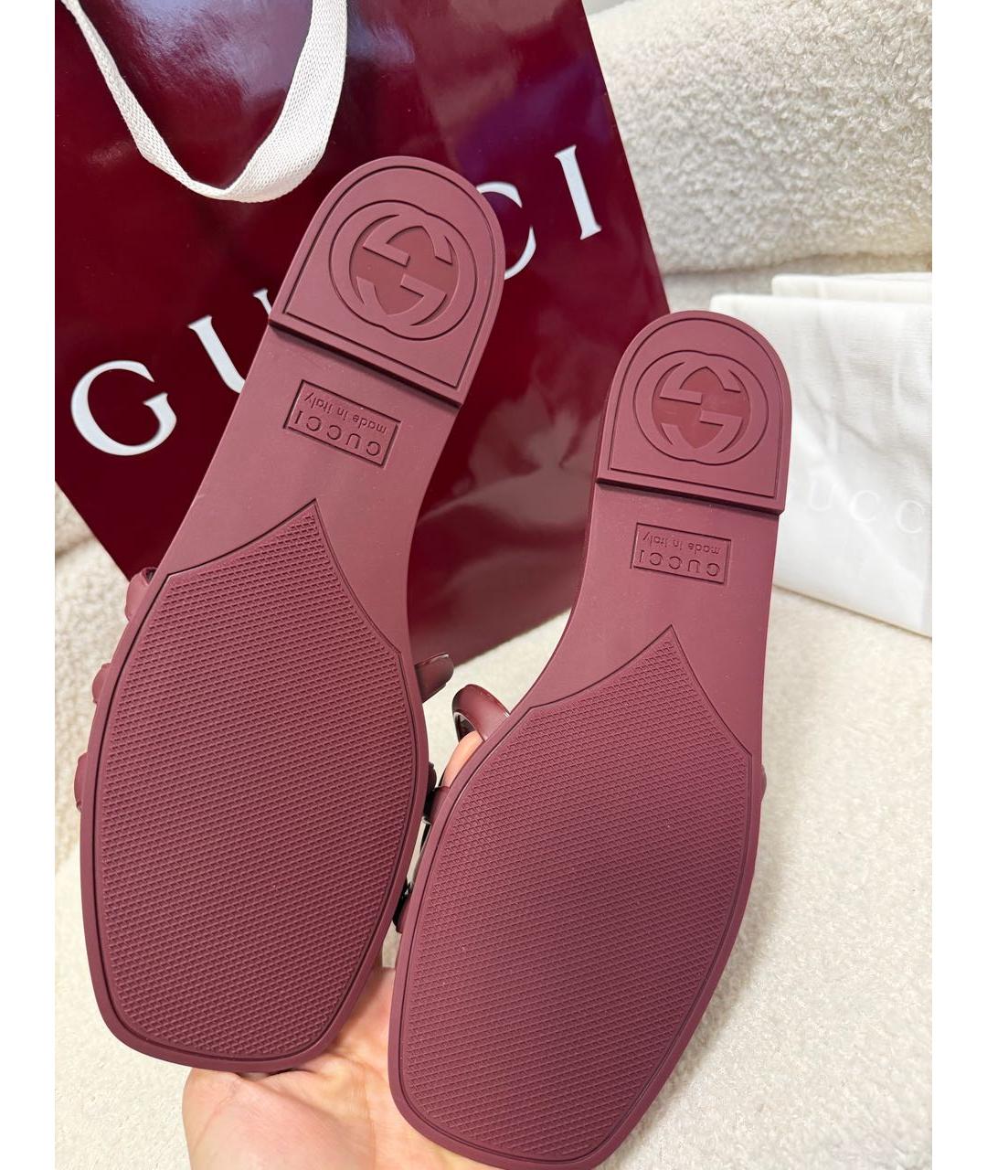 GUCCI Бордовые резиновые шлепанцы, фото 4
