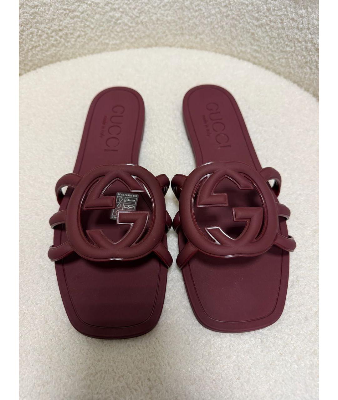 GUCCI Бордовые резиновые шлепанцы, фото 3