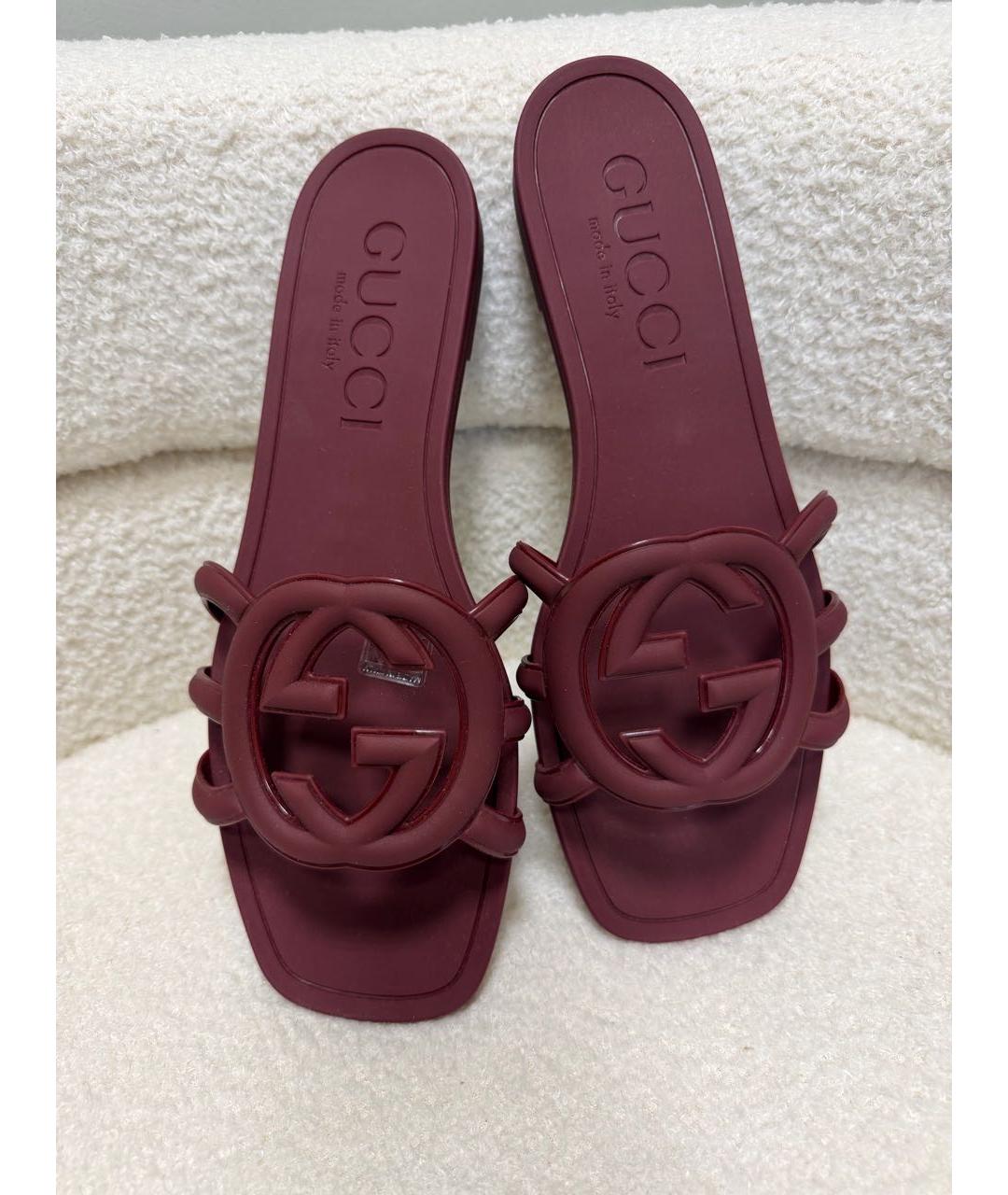 GUCCI Бордовые резиновые шлепанцы, фото 2