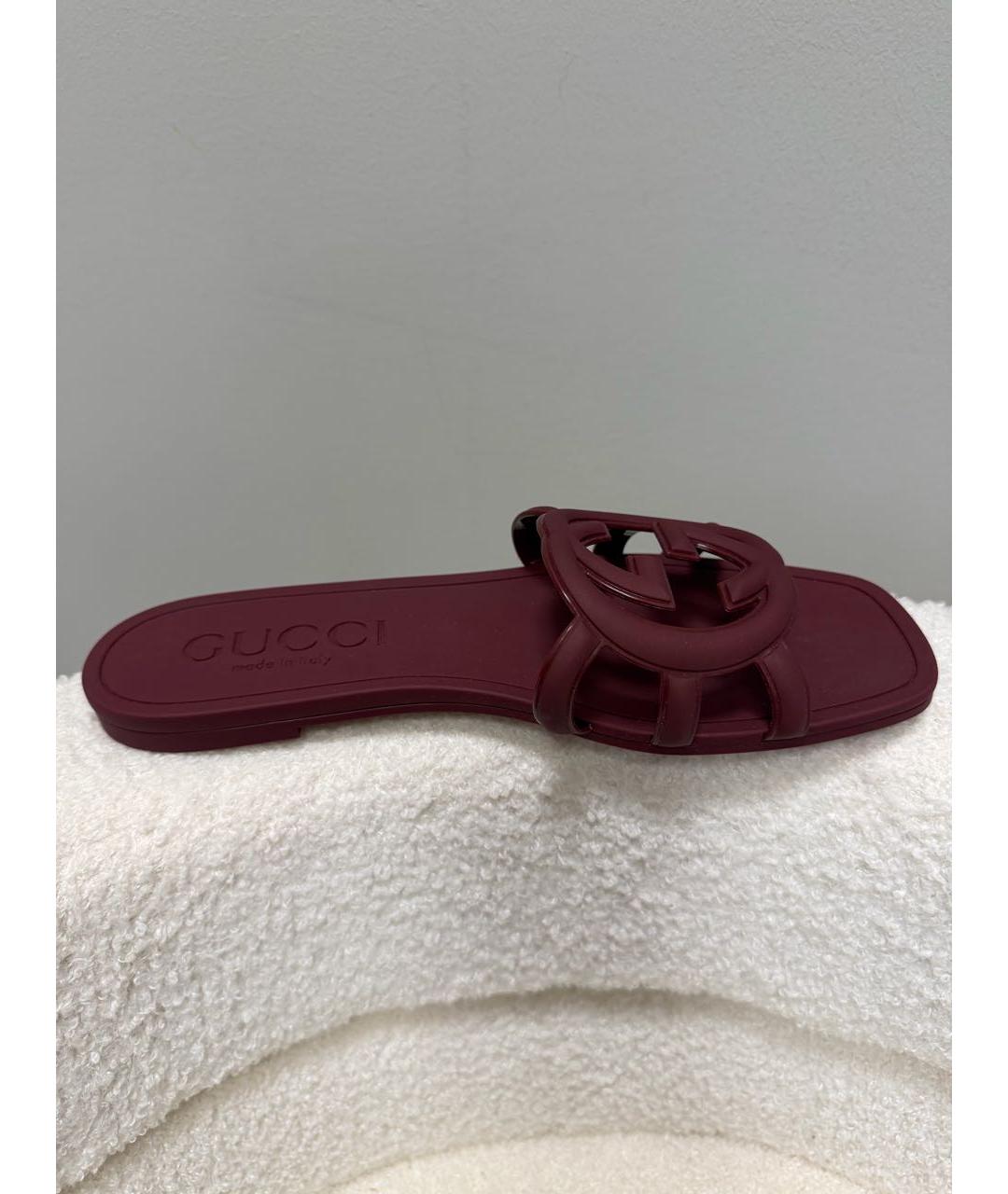 GUCCI Бордовые резиновые шлепанцы, фото 8