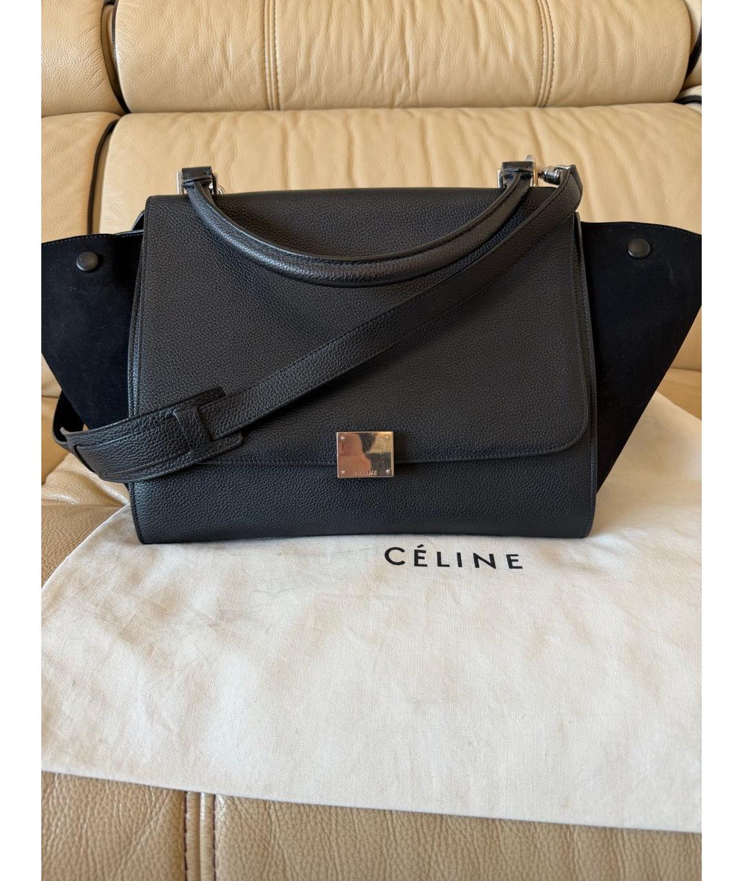 CELINE Черная кожаная сумка тоут, фото 6