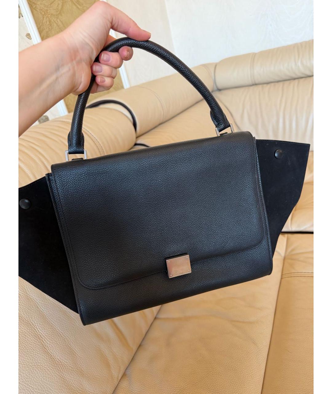 CELINE Черная кожаная сумка тоут, фото 7