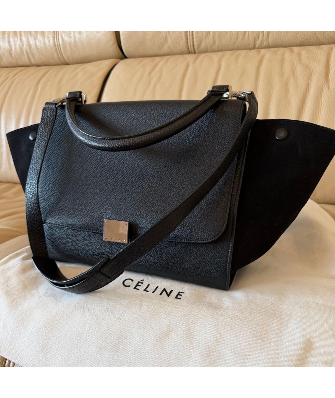 CELINE Черная кожаная сумка тоут, фото 5