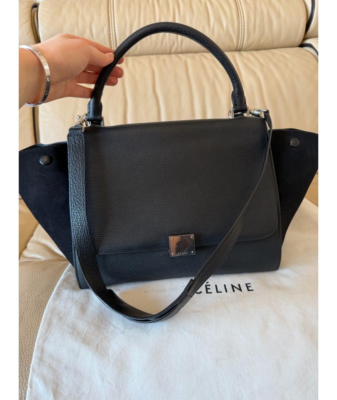 CELINE Черная кожаная сумка тоут, фото 7
