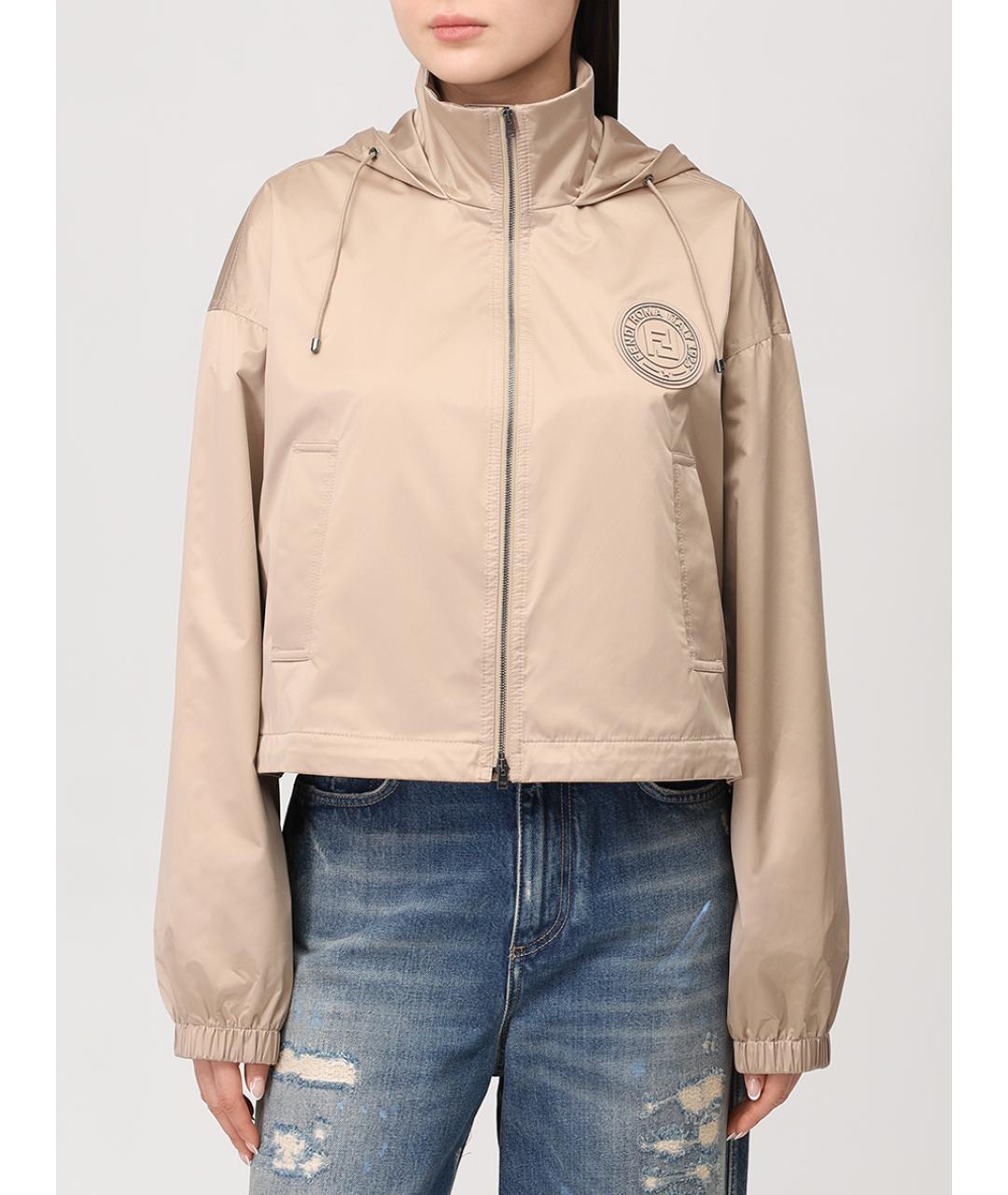 FENDI Бежевая полиамидовая куртка, фото 4