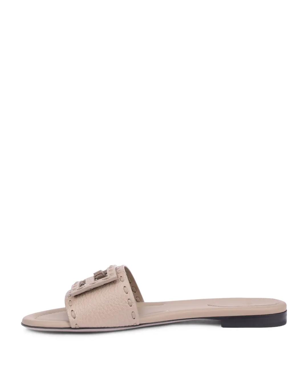 FENDI Бежевые кожаные шлепанцы, фото 3
