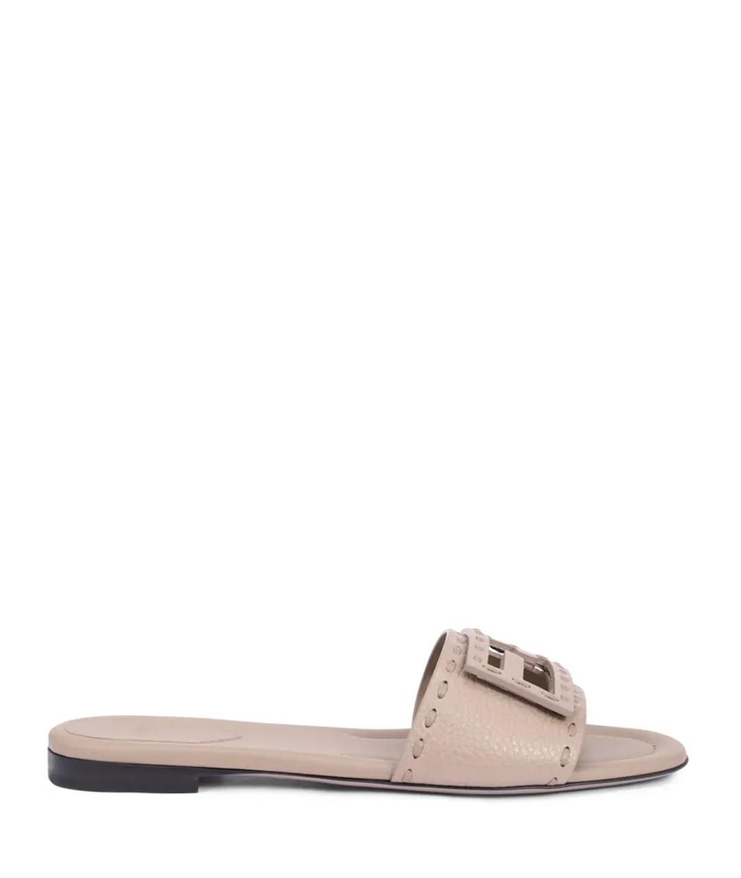 FENDI Бежевые кожаные шлепанцы, фото 1