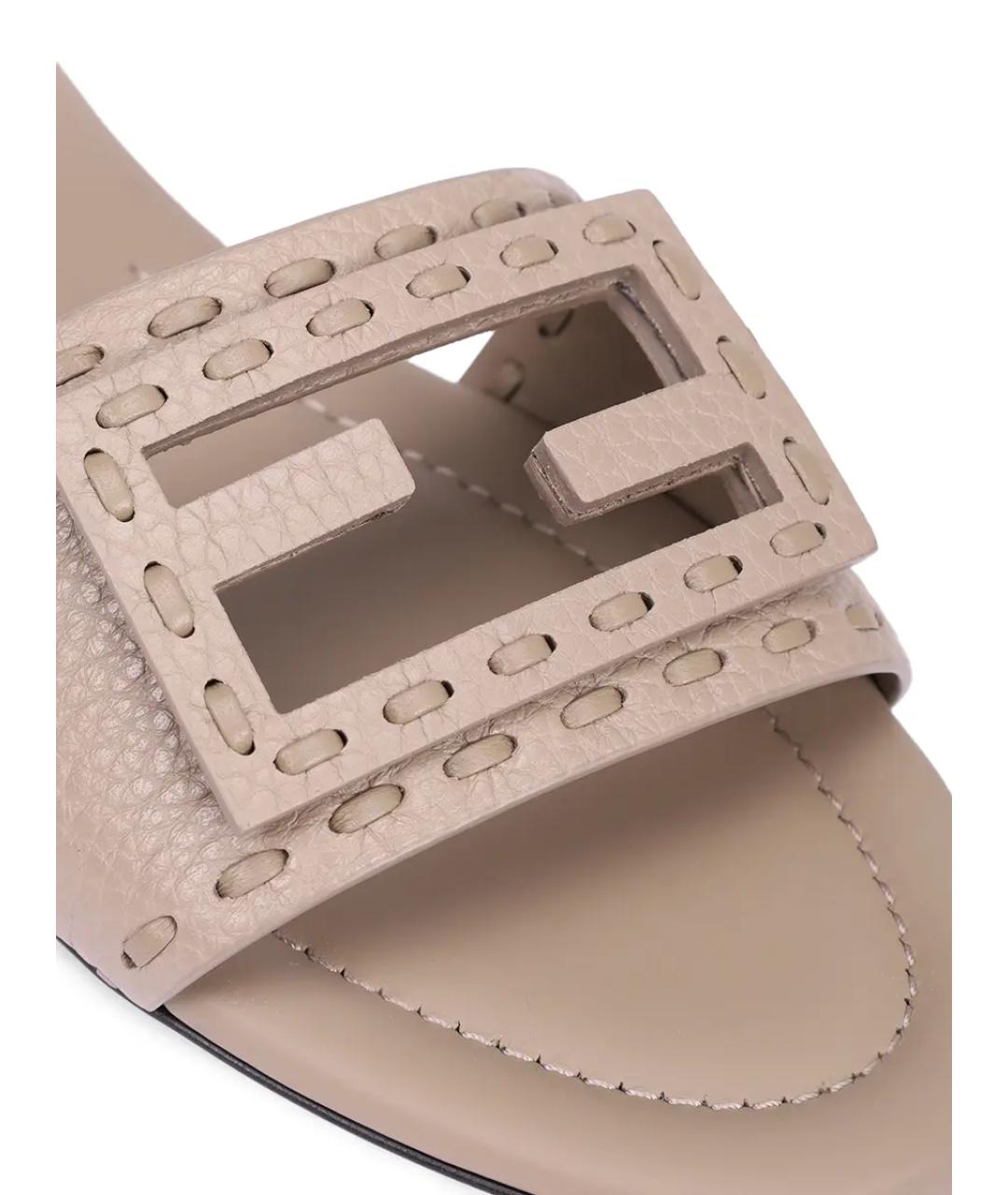 FENDI Бежевые кожаные шлепанцы, фото 5