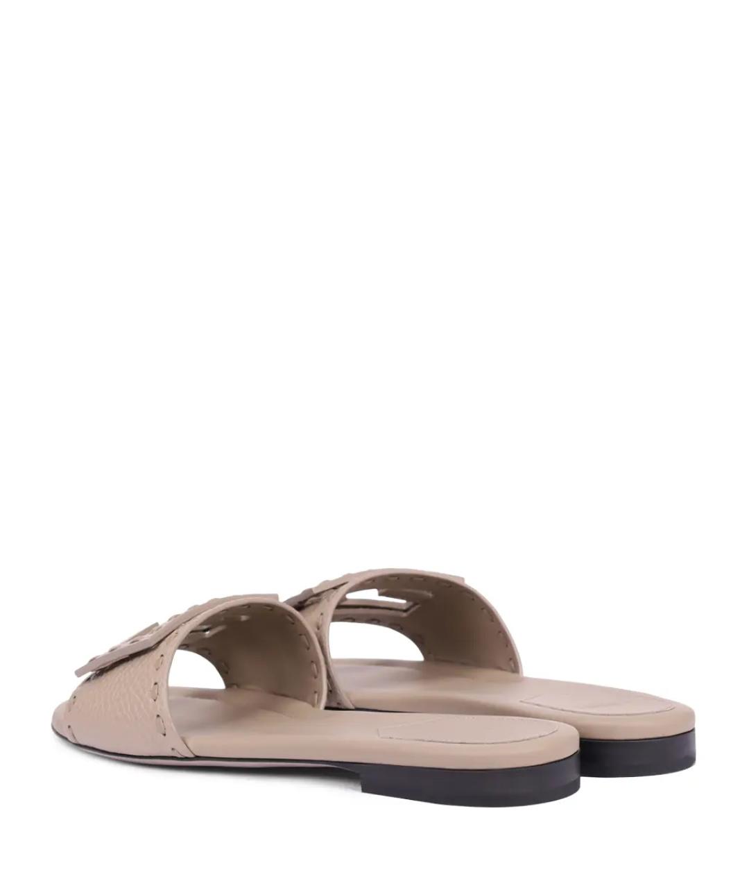 FENDI Бежевые кожаные шлепанцы, фото 4