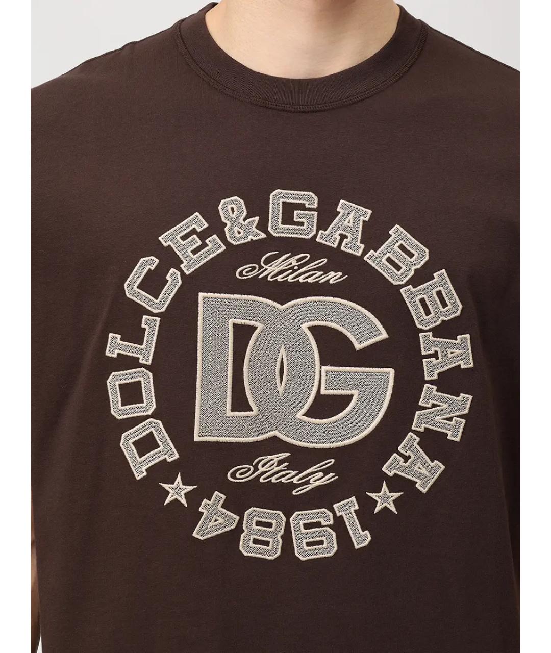 DOLCE&GABBANA Коричневая хлопковая футболка, фото 5