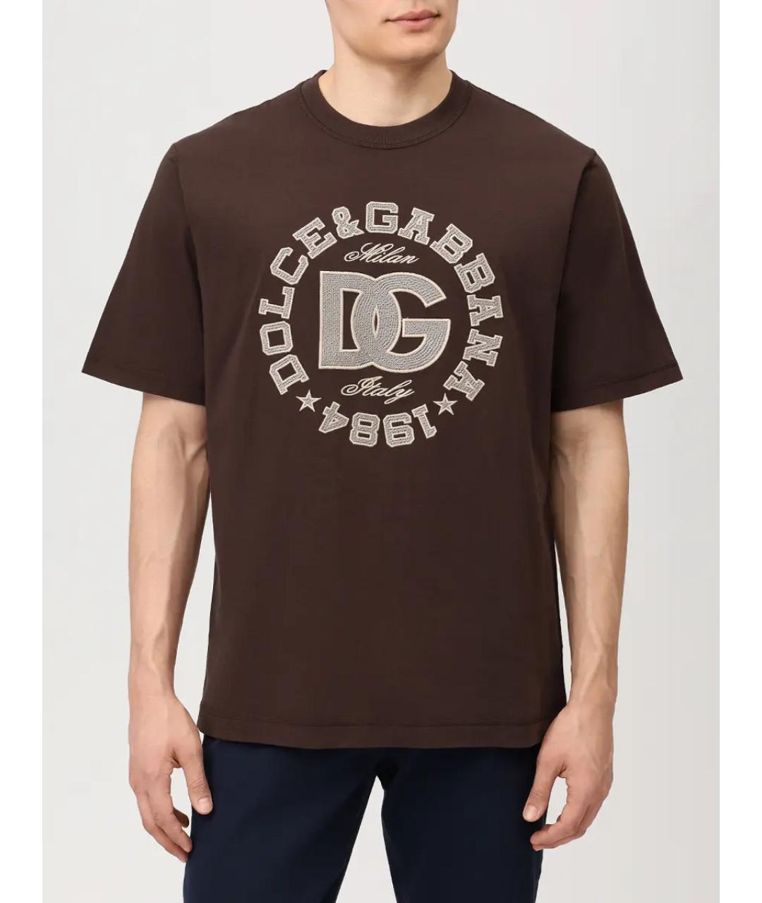 DOLCE&GABBANA Коричневая хлопковая футболка, фото 4