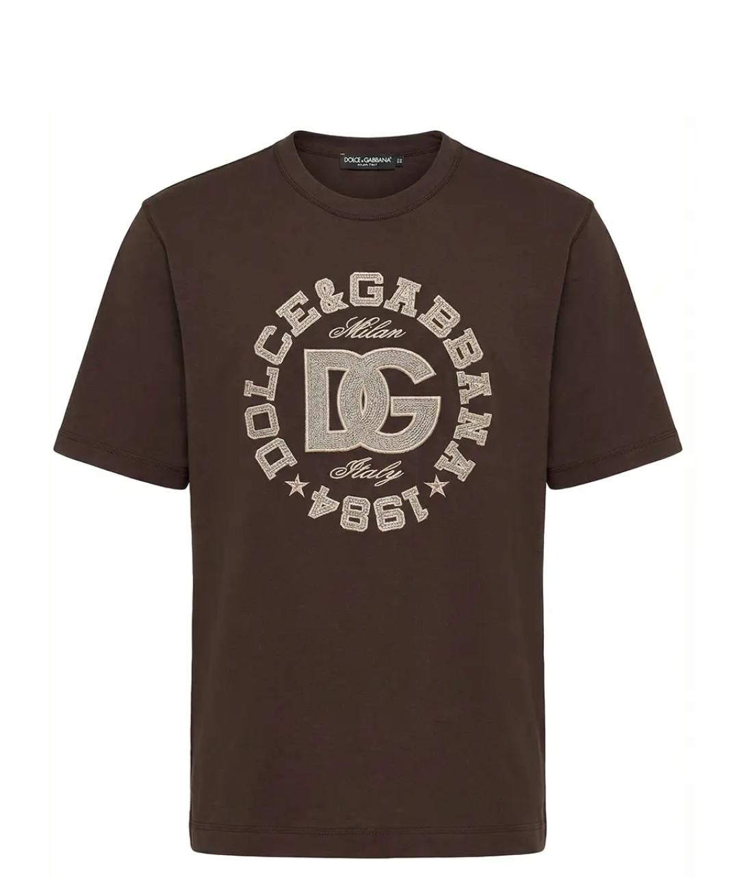 DOLCE&GABBANA Коричневая хлопковая футболка, фото 1
