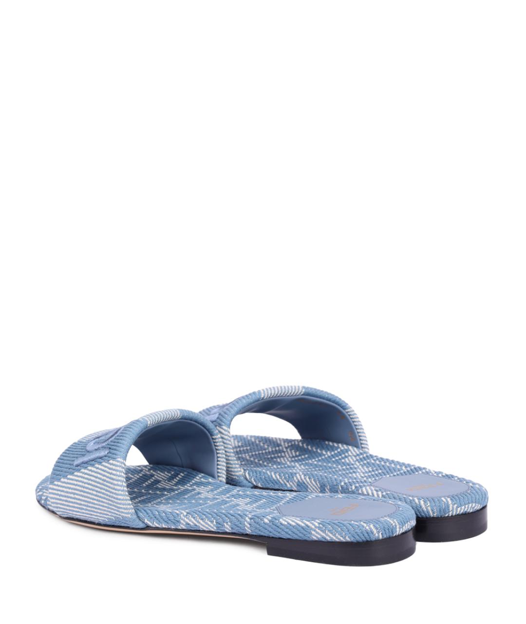 FENDI Голубые текстильные шлепанцы, фото 4