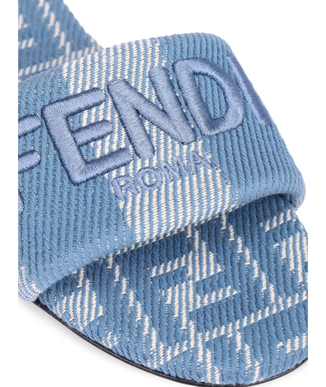 FENDI Голубые текстильные шлепанцы, фото 5