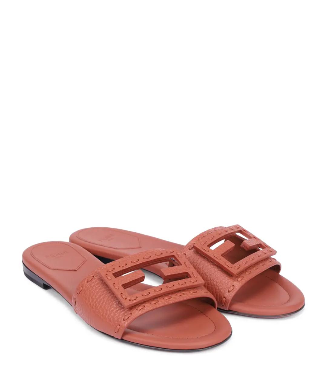 FENDI Коричневые кожаные шлепанцы, фото 2