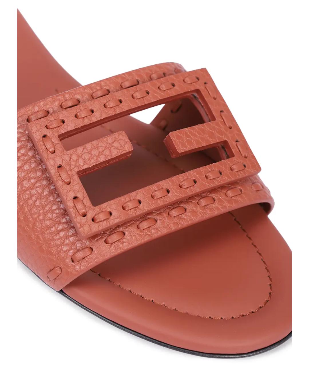 FENDI Коричневые кожаные шлепанцы, фото 5