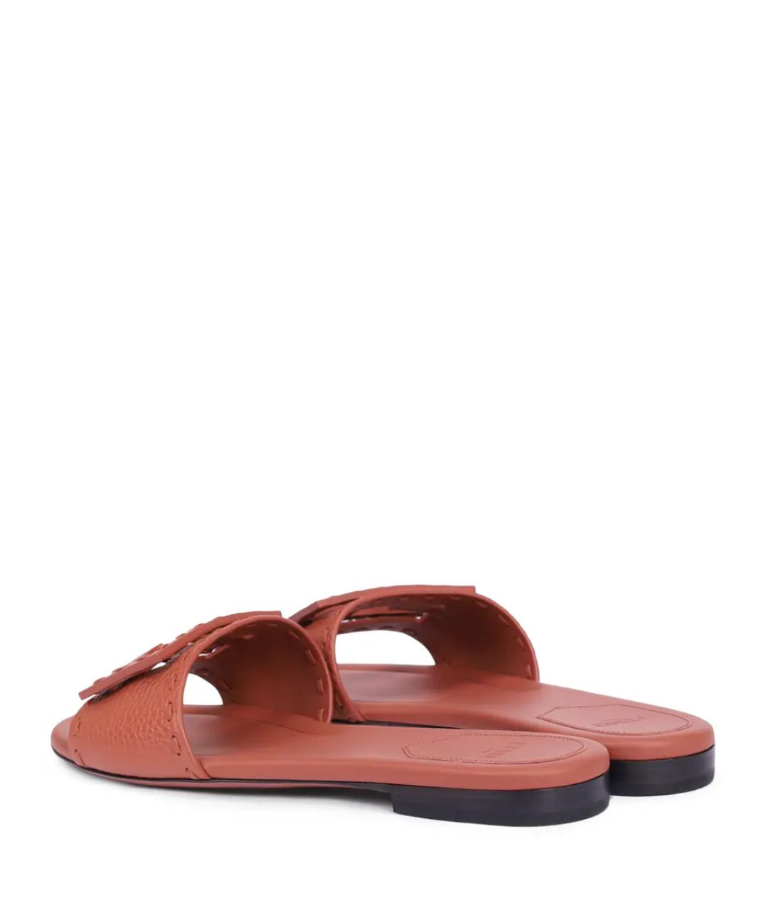 FENDI Коричневые кожаные шлепанцы, фото 4